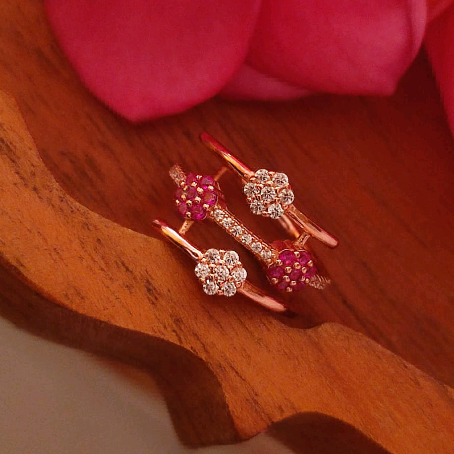 Pink CZ Floral Rose Gold Ring 